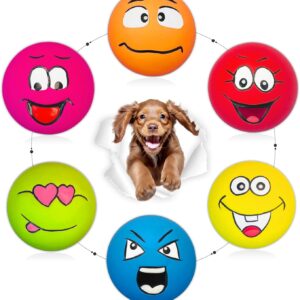 HOLYSTEED Squeaky Dog Toy for Small Dogs Latex Soft Puppy Toys Small Dog Toys Balls, Smile Face Flat Squeaky Dog Balls for Mini, Small Breeds
