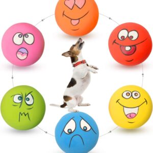HOLYSTEED Latex Dog Squeaky Toys Rubber Soft Dog Toys Chewing Squeaky Toy Fetch Play Balls Toy for Puppy Small Pets 6pcs for Mini, Small Breeds, 2.28"*2.28"*1.30"