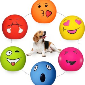 HOLYSTEEFD Squeaky Dog Toys for Medium Dogs, Soft Latex Squeaky Dog Balls, Smile Dog Toys 6pcs Round Balls for Small, Medium Breeds